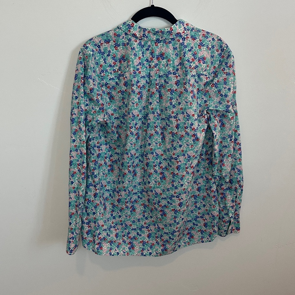 Talbots Aqua Ditsy Floral Button Front Shirt, 100% Cotton, Size Medium - Picture 4 of 8